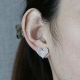 925 Sterling Silver Inlaid Zircon Heart Stud Earrings - Trendsi - Flyclothing LLC