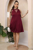 Plus Size Cutout Round Neck Sleeveless Dress - Trendsi - Flyclothing LLC