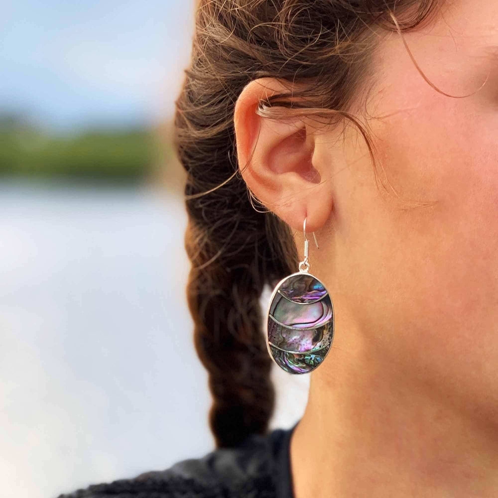 Banded Abalone Oval Earrings - Artisana - Flyclothing LLC