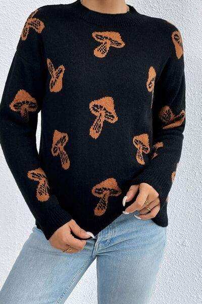 Graphic Mock Neck Dropped Shoulder Sweater - Trendsi - Flyclothing LLC