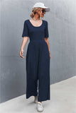 Scoop Neck Half Sleeve Wide Leg Jumpsuit - Trendsi - Flyclothing LLC