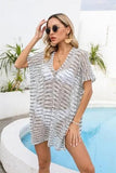 Openwork V-Neck Short Sleeve Cover Up - Trendsi