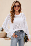 Round Neck Openwork Dropped Shoulder Knit Top - Trendsi - Flyclothing LLC