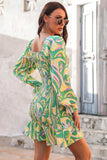 Abstract Print Square Neck Smocked Dress - Trendsi - Flyclothing LLC