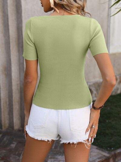 Round Neck Short Sleeve Knit Top - Trendsi - Flyclothing LLC