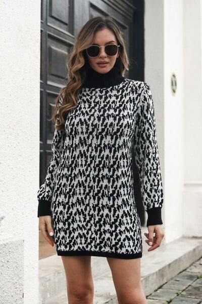 Heathered Turtleneck Mini Sweater  Dress - Trendsi