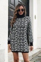 Heathered Turtleneck Mini Sweater  Dress - Trendsi