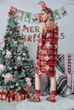 Christmas Asymmetrical Neck Long Sleeve Dress - Trendsi - Flyclothing LLC