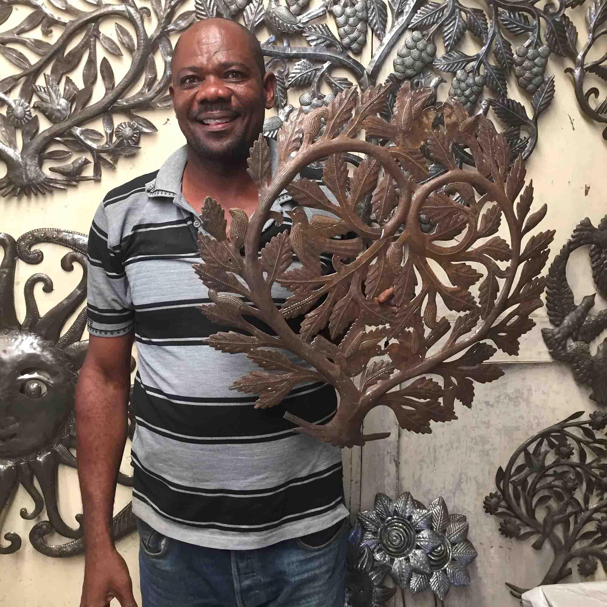Cardinal on Branch, Painted Haitian Steel Drum Wall Art - Flyclothing LLC