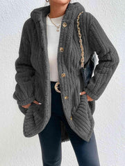 Button Down Hooded Coat - Trendsi