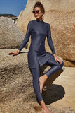 Slit Mock Neck Long Sleeve Top and Pants Swim Set - Trendsi - Flyclothing LLC