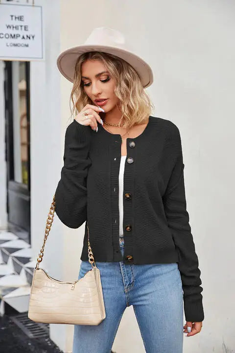 Button Down Exposed Seam Cardigan - Trendsi - Flyclothing LLC