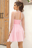 Tie Neck Open Back Mesh Dress - Trendsi
