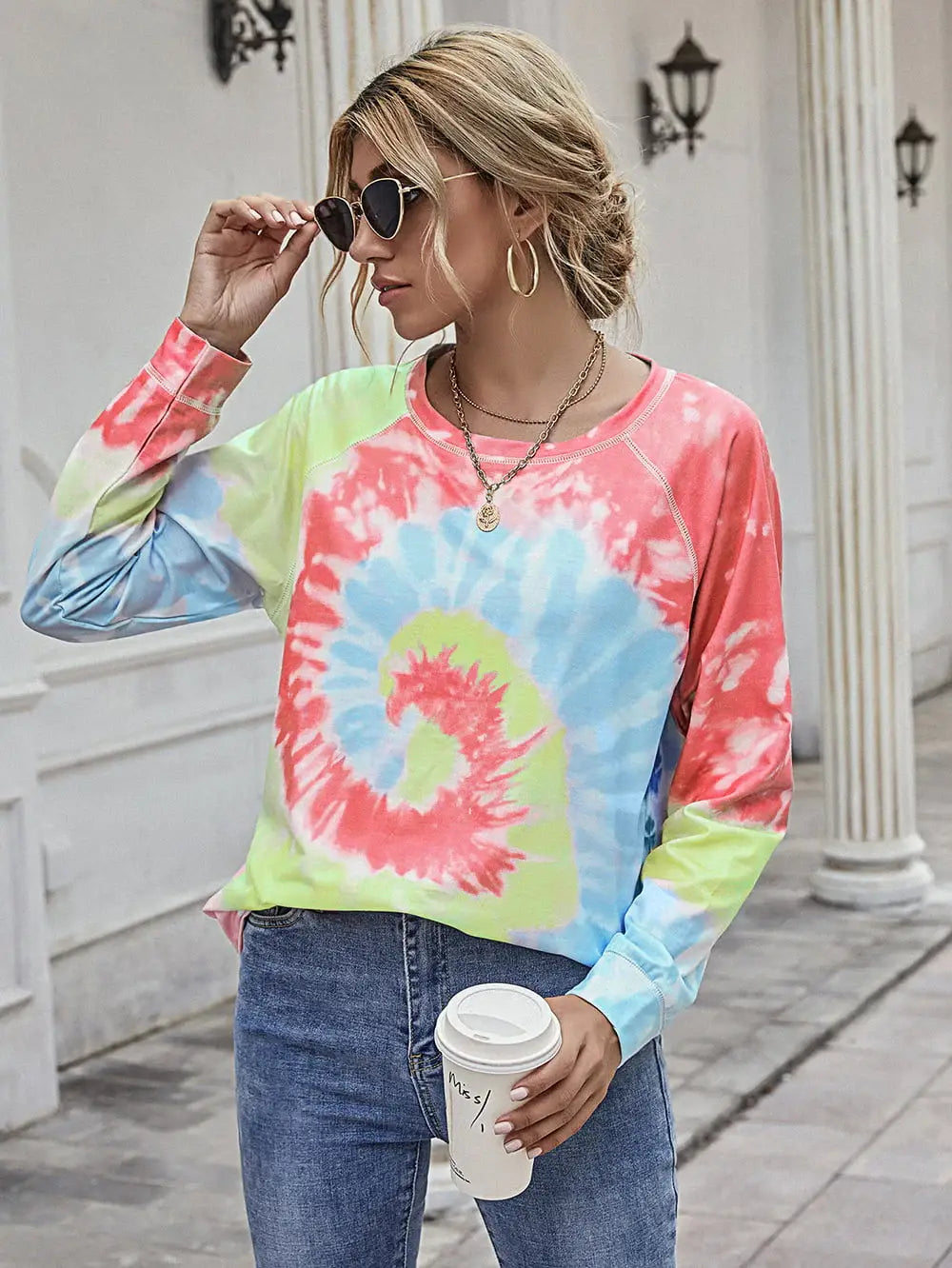Printed Round Neck Raglan Sleeve Tee - Trendsi - Flyclothing LLC