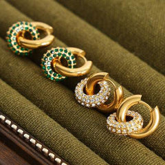 Titanium Steel Inlaid Zircon Double-Hoop Earrings - Trendsi