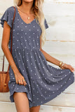 Polka Dot V-Neck Flutter Sleeve Mini Dress - Trendsi