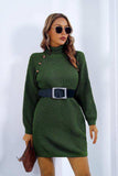 Buttoned Turtleneck Long Sleeve Sweater Dress - Trendsi - Flyclothing LLC