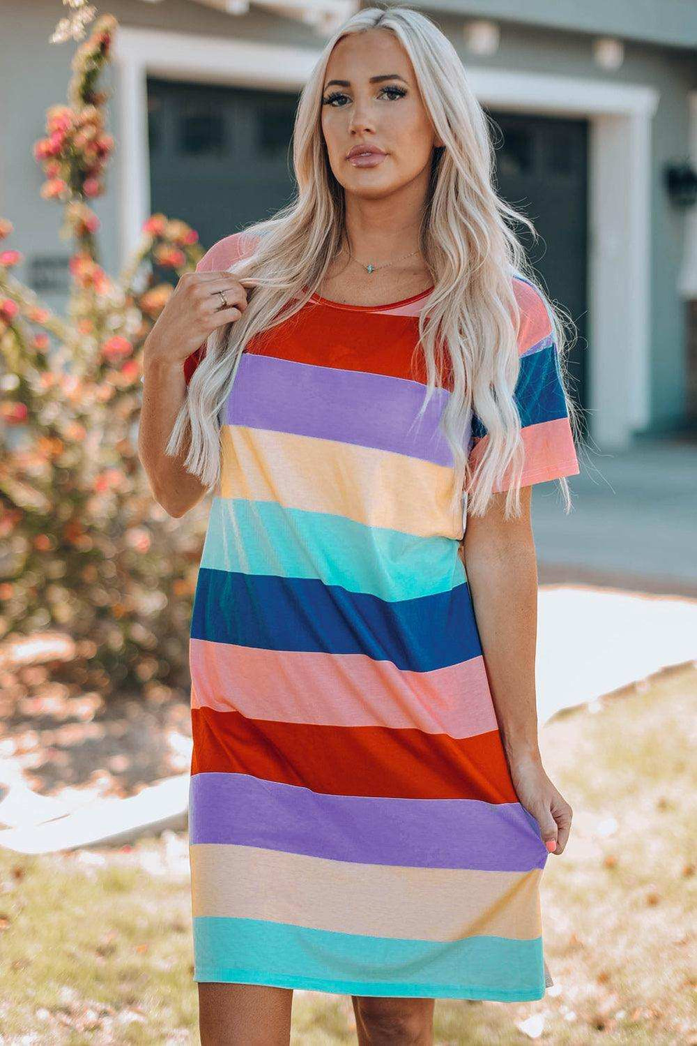 Women Color Block Side Slit Mini Dress - Trendsi - Flyclothing LLC