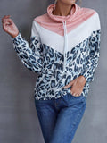 Leopard Color Block Drawstring Sweatshirt - Trendsi - Flyclothing LLC