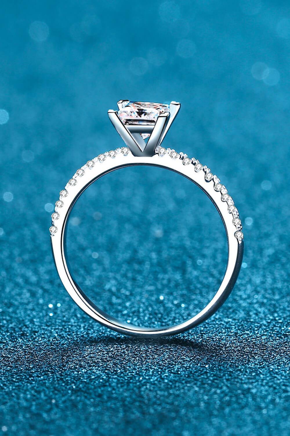 Rhodium-Plated 2 Carat Moissanite Four-Prong Ring - Trendsi