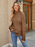 Cable-Knit Mock Neck Sweater - Trendsi
