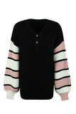 Color Block V-Neck Dropped Shoulder Sweater - Trendsi
