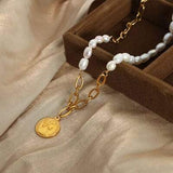 Coin pendant Pearl Titanium Steel Necklace - Trendsi - Flyclothing LLC