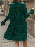 Notched Long Sleeve Tiered Dress - Trendsi