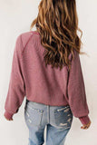 Waffle Knit Raglan Sleeve Henley Sweatshirt - Trendsi - Flyclothing LLC
