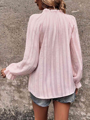 Notched Neck Flounce Sleeve Shirt - Trendsi