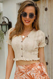 Buttoned Frill Hem Cropped Knit Top - Trendsi - Flyclothing LLC