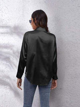 Button Up Collared Neck Long Sleeve Shirt - Trendsi - Flyclothing LLC