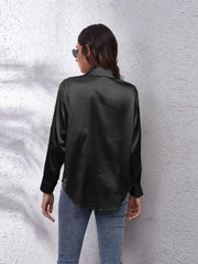 Button Up Collared Neck Long Sleeve Shirt - Trendsi