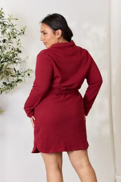 Culture Code Full Size Tie Front Half Zip Long Sleeve Shirt Dress - Trendsi - Flyclothing LLC