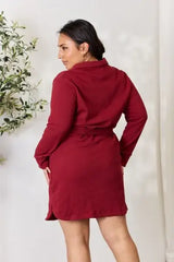 Culture Code Full Size Tie Front Half Zip Long Sleeve Shirt Dress - Trendsi - Flyclothing LLC