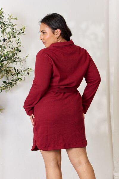Culture Code Full Size Tie Front Half Zip Long Sleeve Shirt Dress - Trendsi