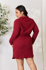 Culture Code Full Size Tie Front Half Zip Long Sleeve Shirt Dress - Trendsi