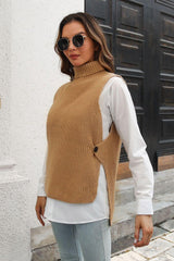 Ribbed Mock Neck Sleeveless Sweater Vest - Trendsi