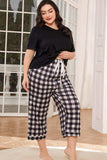 V-Neck Tee and Plaid Cropped Pants Lounge Set - Trendsi - Flyclothing LLC