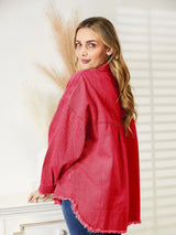 Distressed Raw Hem Denim Jacket - Trendsi - Flyclothing LLC