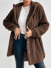 Button Down Hooded Coat - Trendsi