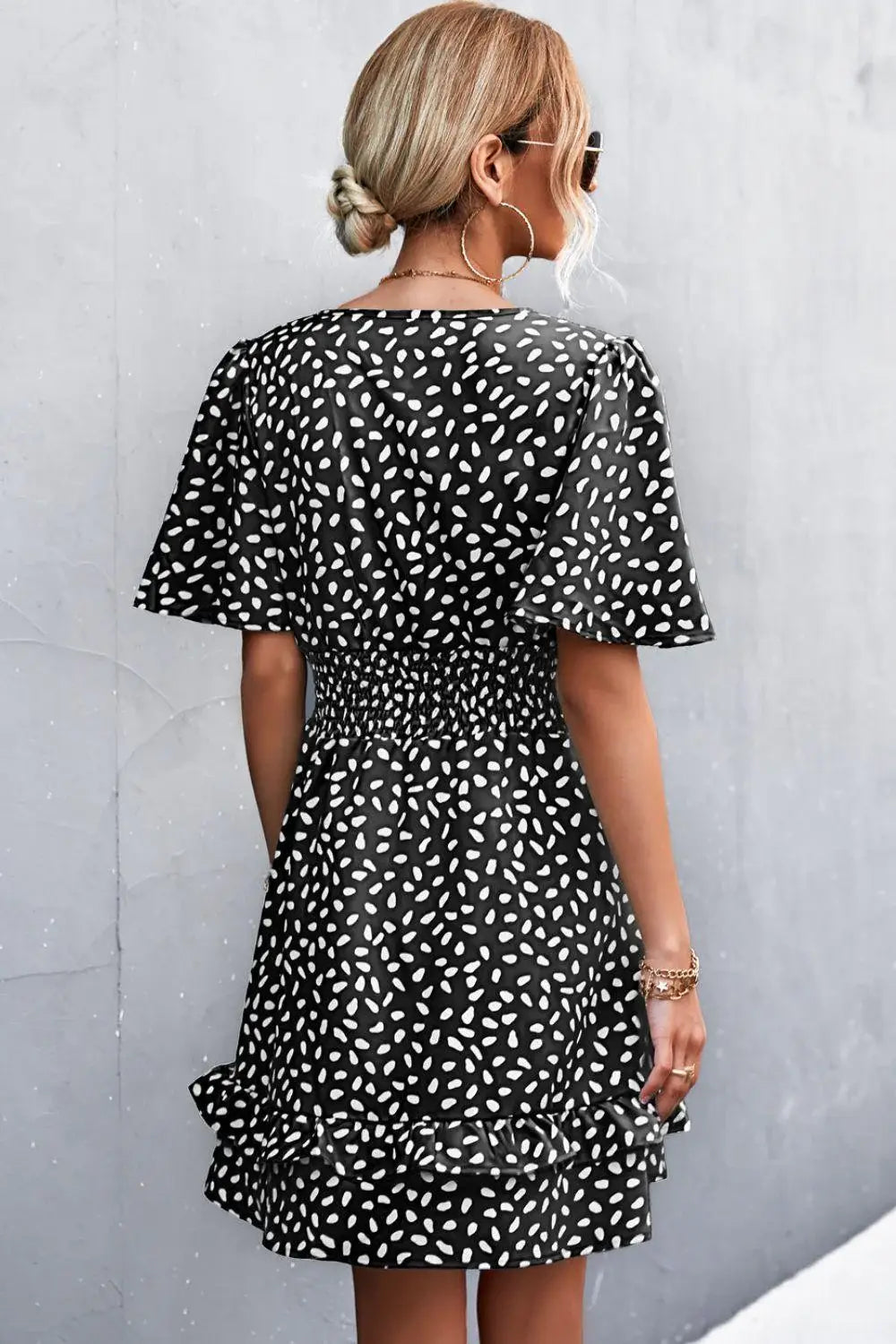 Printed Smocked Waist Layered Surplice Dress - Trendsi - Flyclothing LLC
