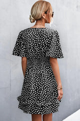 Printed Smocked Waist Layered Surplice Dress - Trendsi - Flyclothing LLC
