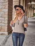 Half-Zip V-Neck Long Sleeve Top - Trendsi