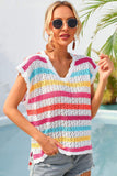 Striped V-Neck Slit Cover Up - Trendsi