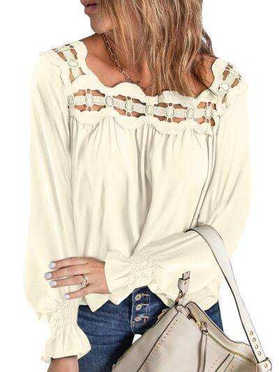 Cutout Square Neck Long Sleeve Blouse - Trendsi - Flyclothing LLC
