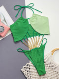 Contrast Halter Neck Chain Detail One-Piece Swimsuit - Trendsi