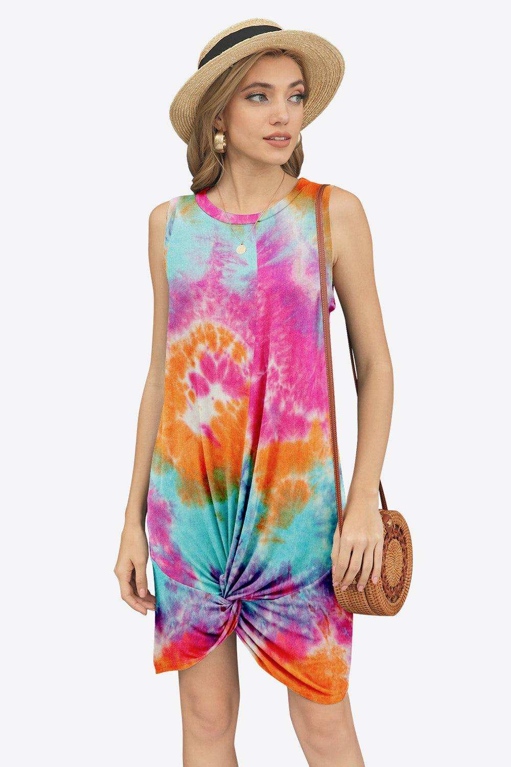 Tie-Dye Twisted Round Neck Sleeveless Dress - Trendsi - Flyclothing LLC