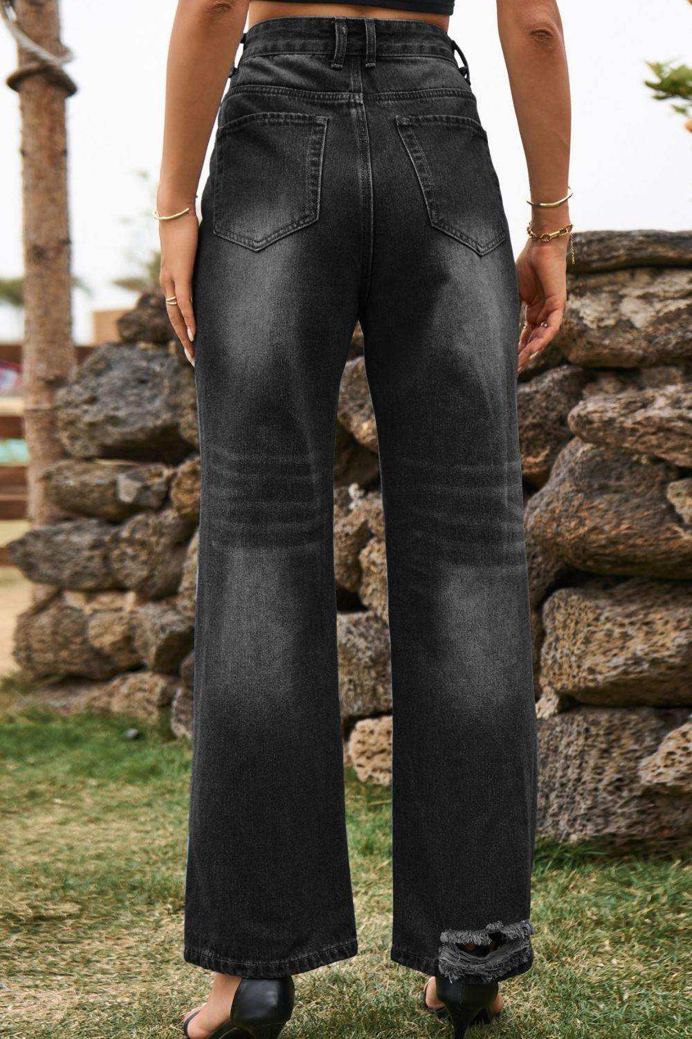 Distressed Buttoned Loose Fit Jeans - Trendsi - Flyclothing LLC