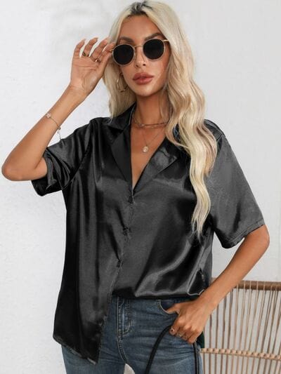 Button Up Collared Neck Shirt - Trendsi